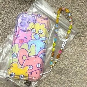NWT IPHONE 12 cute monster phone case with beaded handle hanger lanyard
